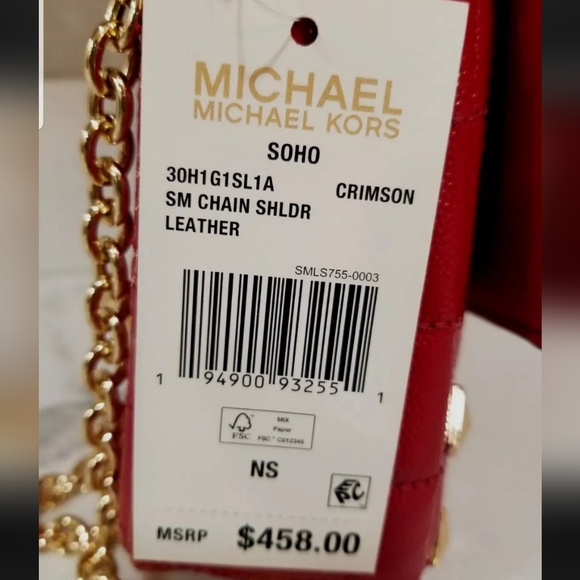 NWT!  MICHAEL KORS SOHO SMALL CRIMSON 🔥🔥 STUDDED CHAIN LEATHER SHOULDER BAG - Picture 14 of 14